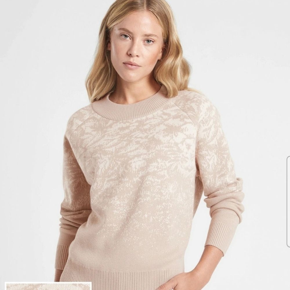 Athleta‎ Jacquard Crew Sweater Frosted Floral Cream Size XS